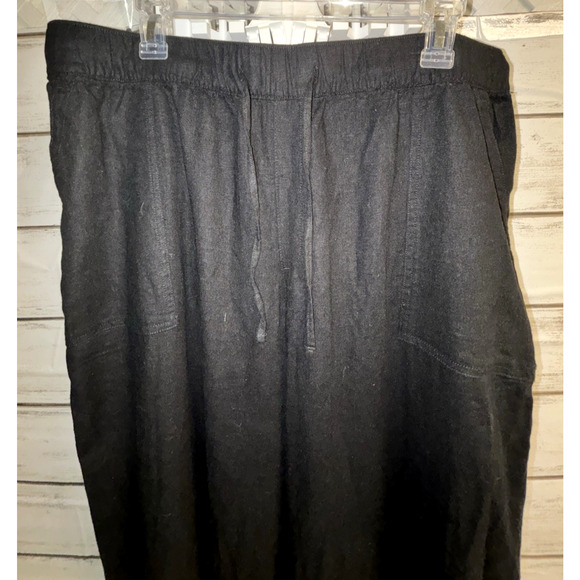Gap NWT Black Linen-Blend WideLeg Trouser Pants Womens XL Elastic Drawstring Wst - Picture 2 of 13